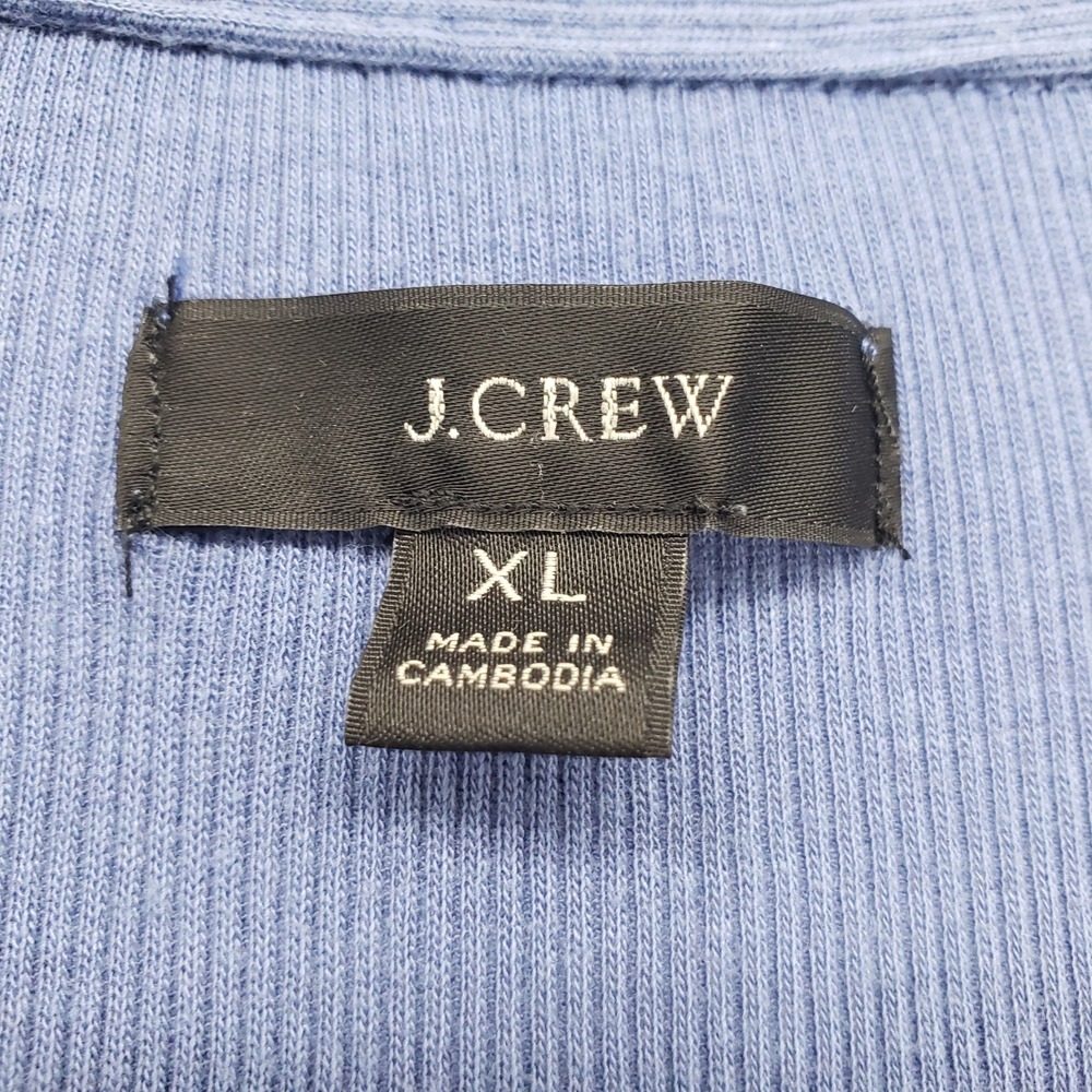 J Crew Ribbed V-Neck Pullover Top Women XL Blue Long Sleeve Cotton Polo Collar - Picture 3 of 8